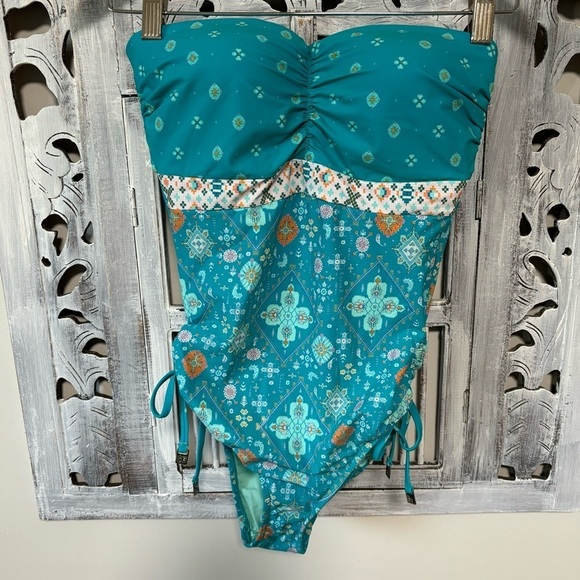 NWOT Seafolly Inka Gypsy Bandeau Maillot One Piece Swimsuit Eden Blue - Picture 2 of 12
